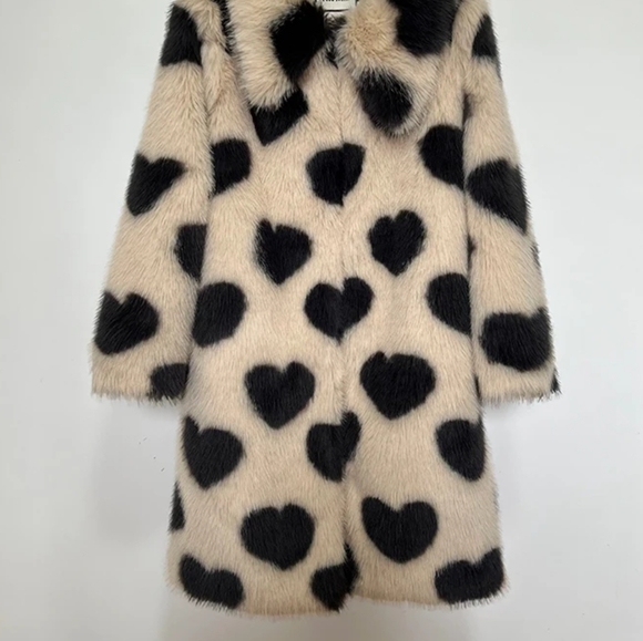Marseille Pari Black Hearts Faux Fur Lux Driving Midi Coat In Honey - Picture 7 of 8
